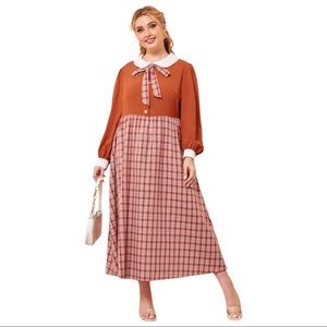 PussyBow Burnt Orange and Plaid Maxi Dress Sz 2x